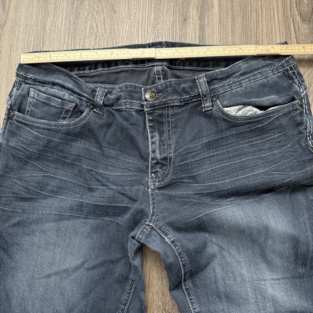 7 for all Mankind Denim Jeans 14 Wide Leg Y2K Pocket Stitching Boot Cut Distress - Picture 7 of 12
